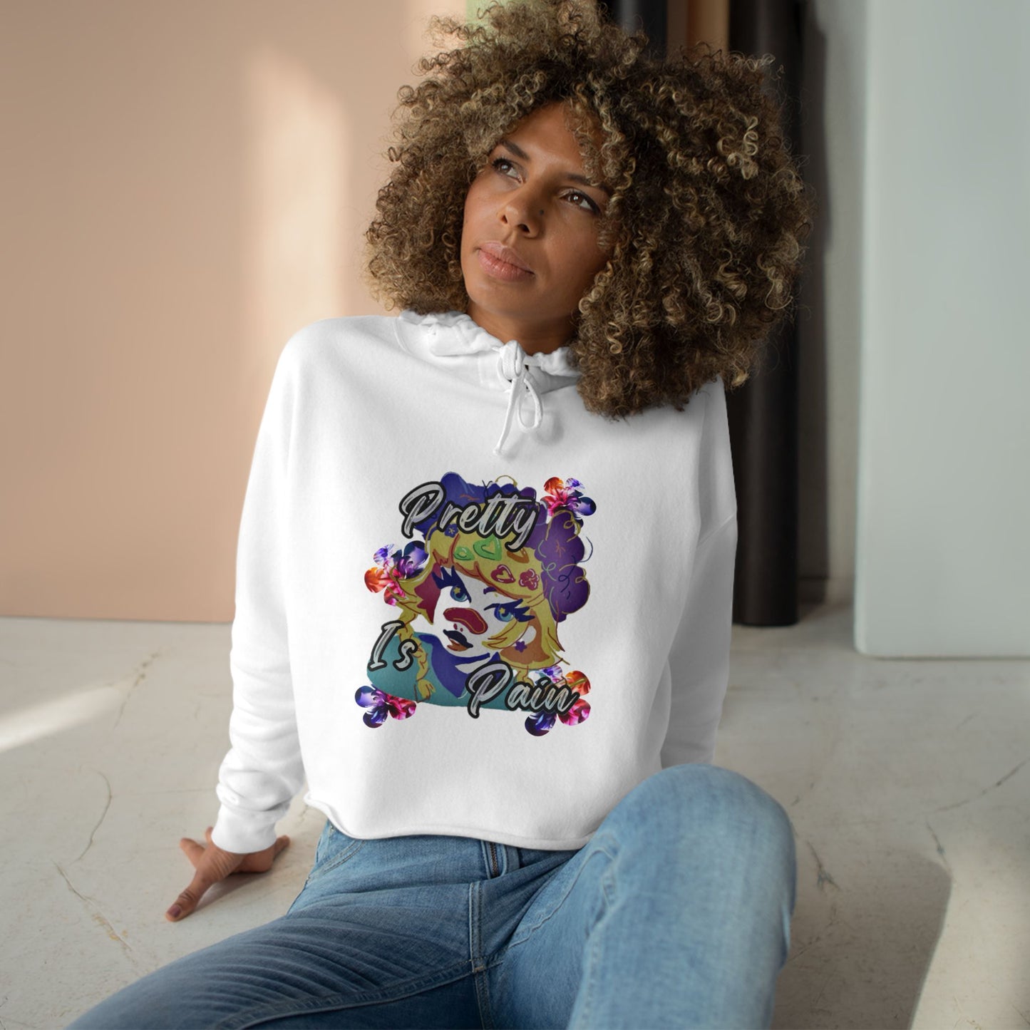 “Pretty is Pain,” Jaine Dough Crop Hoodie
