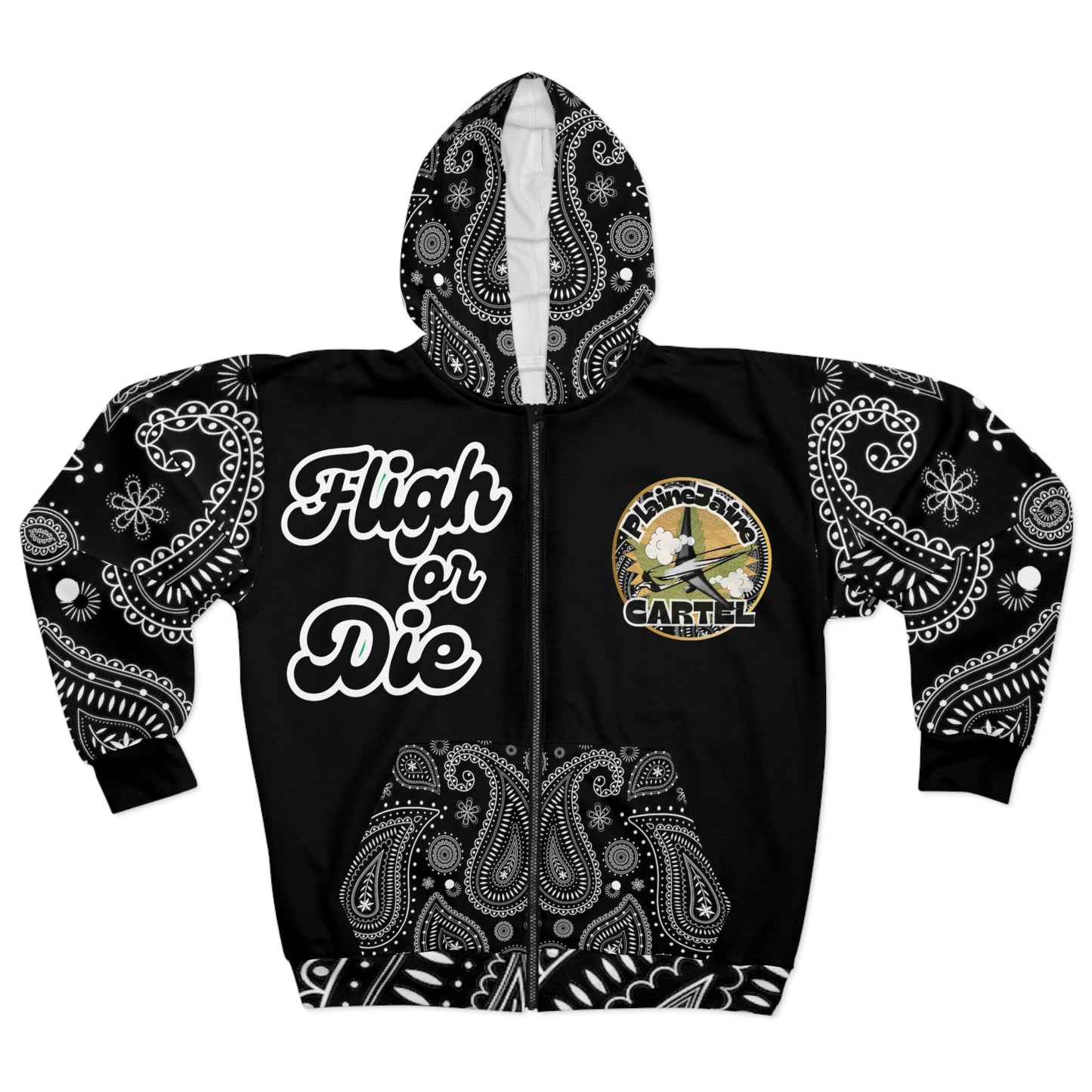 “Late NightTryp Paisley,” (BLK) Fligh or Die: Plaine Jaine 101, Hoodie